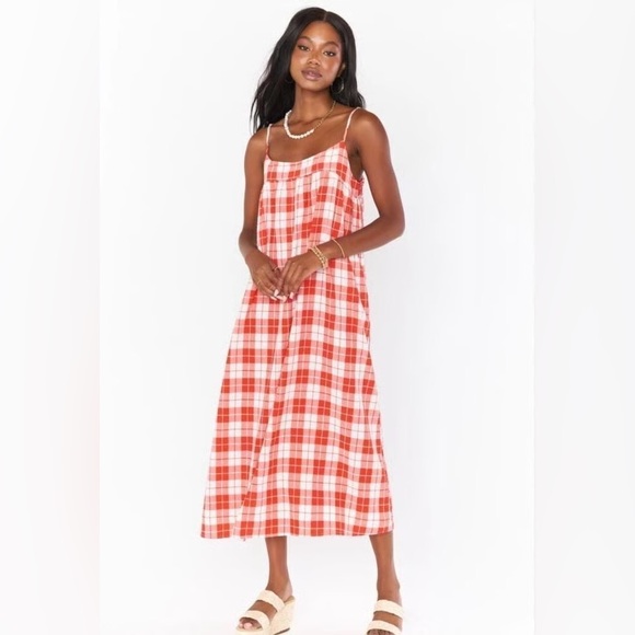 Show Me Your MuMu Dresses & Skirts - Show Me Your MuMu Picnic Plaid Midi Dress in Red & White